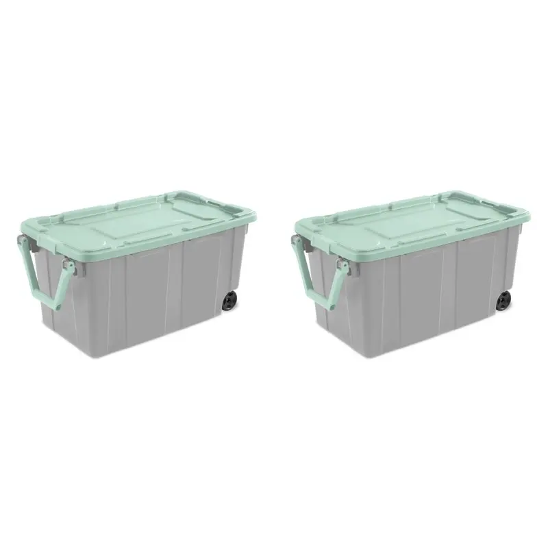 

Plastic 40 Gallon Wheeled Industrial Tote Classic Mint Set of 2