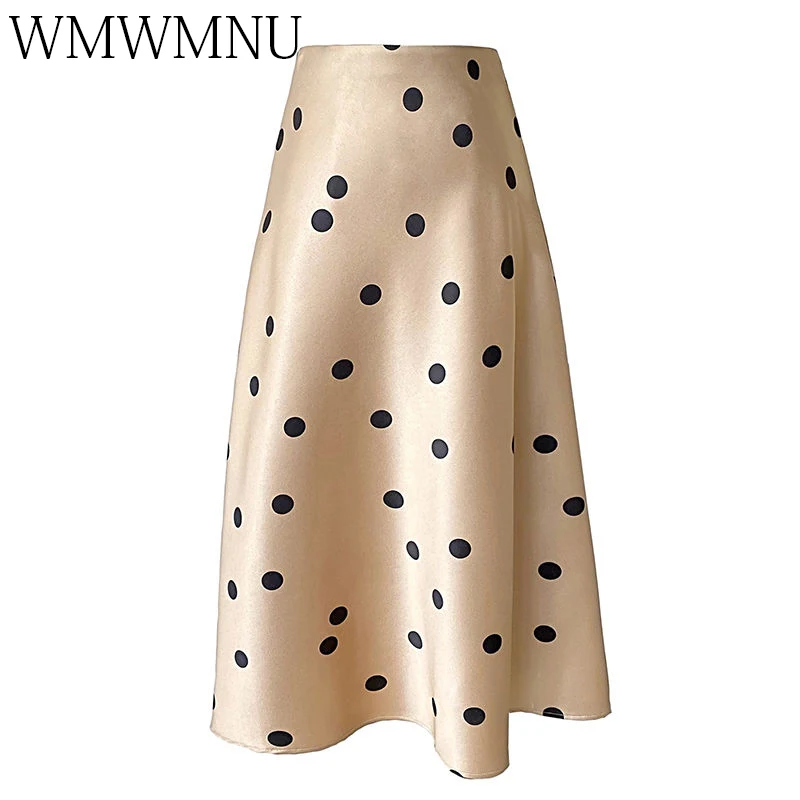 

2022 Summer New Satin Skirts Wave Point Korean Elegant Mid-Calf Dresse OL Luxury Fashion Bottom Wear Lightweight Straight Casual