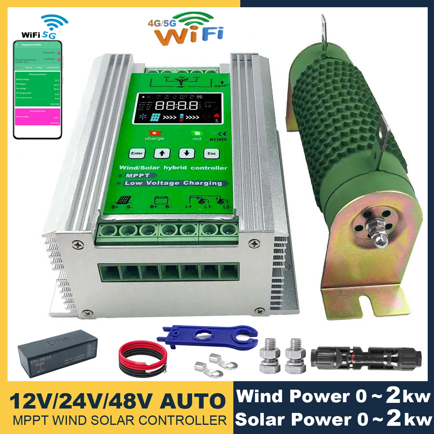 

12V 24V 48V 2000W MPPT Hybird Wind Solar Charge Controller Wind Generator Regulator for For Lifepo4 Lithium Lead Acid