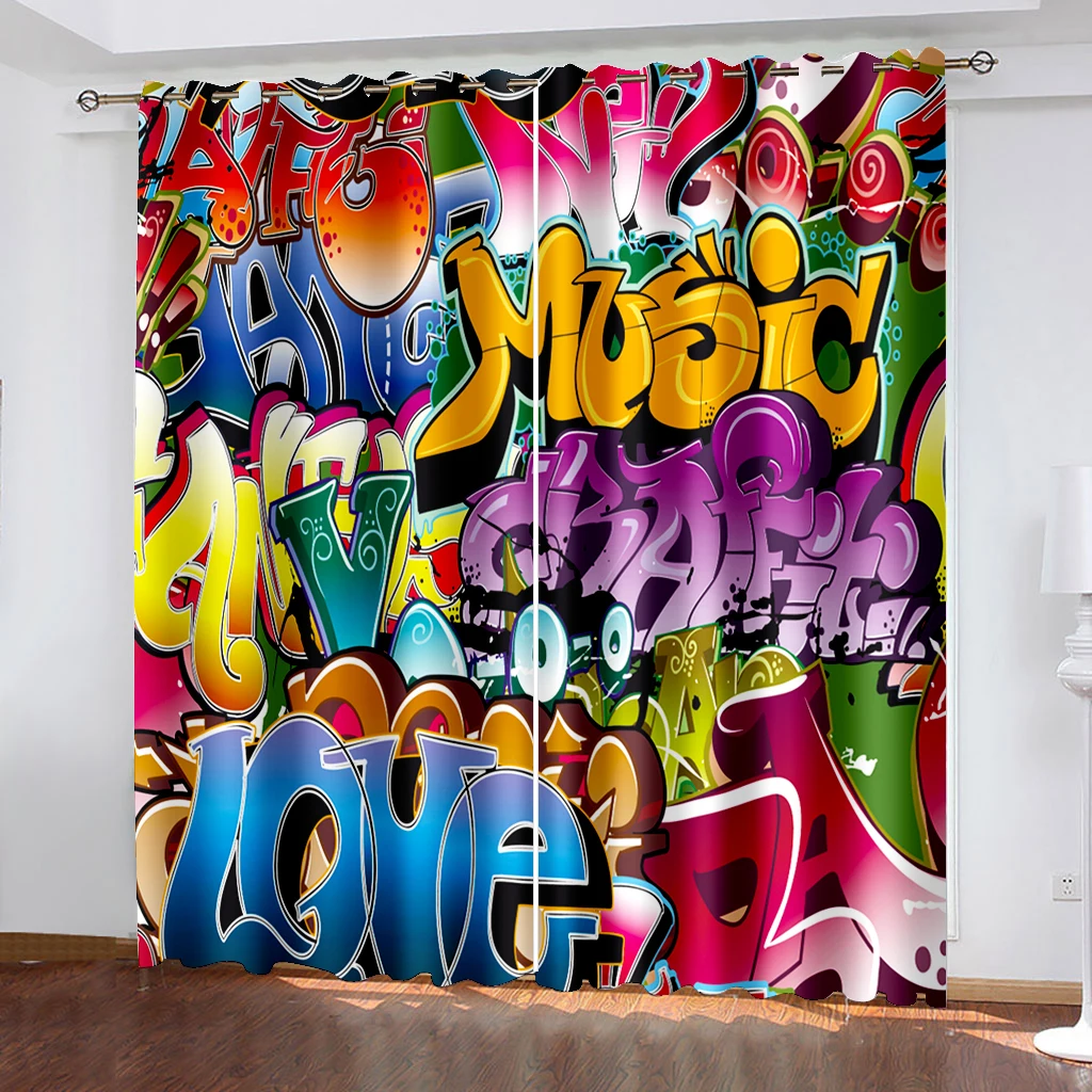 2 шт. длинные шторы с принтом граффити для гостиной спальни офиса