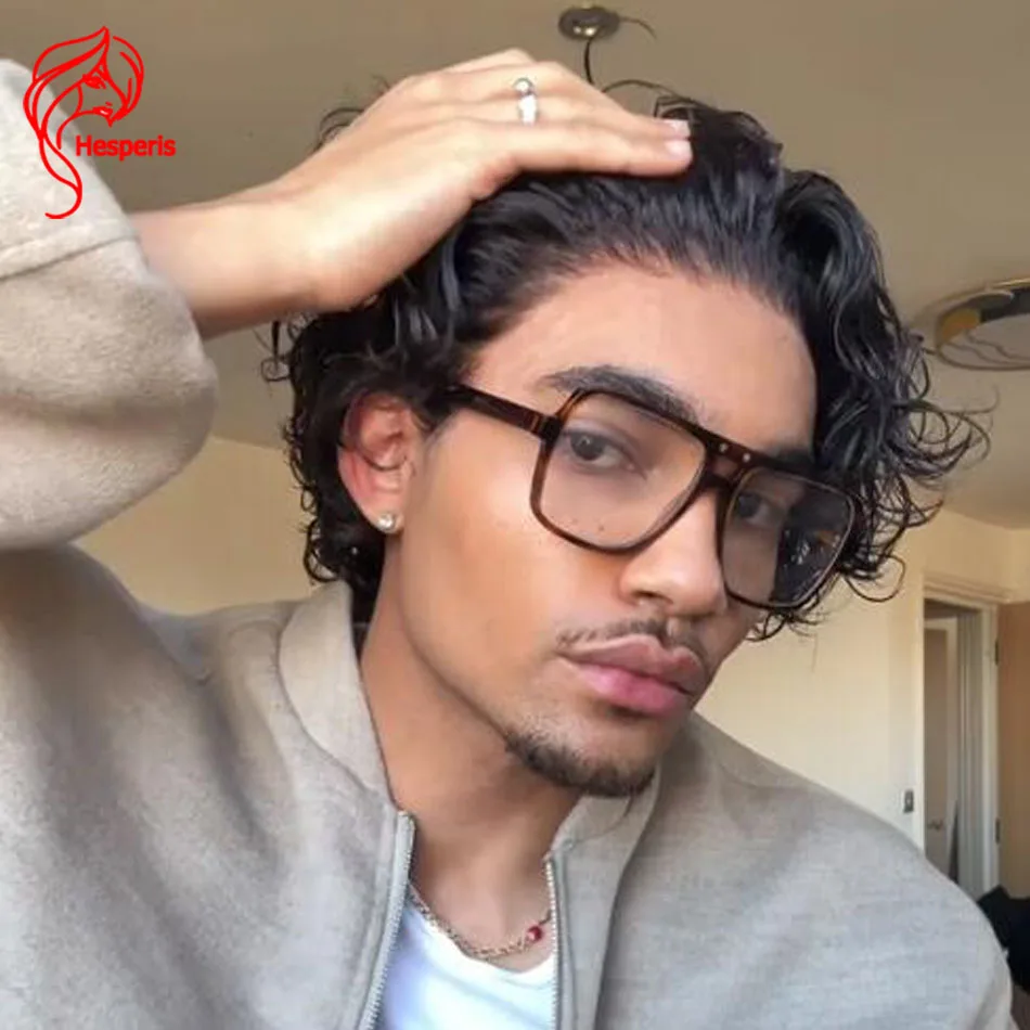 Hesperis Curly Male Wig Предварительно стилизованные короткие парики с кружевной передней