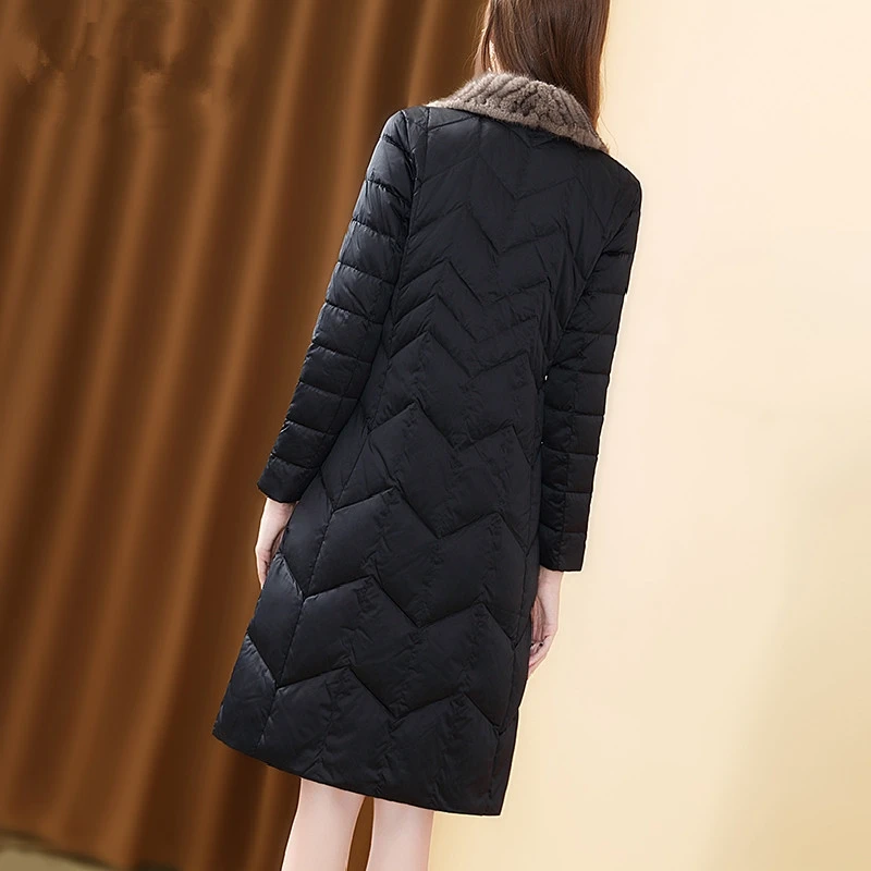 Black Winter Jacket Women 2022 New Single Breasted Long Warm Down Cotton Coats Famale Clothing Top Mink Fur Collar Solid Prakas