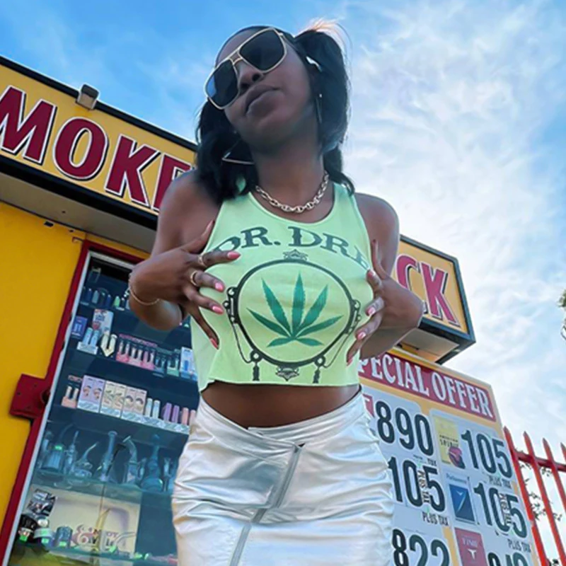 

2022 Summer Fashion New Style Hot Girl Round Collar Rib Letter Print Sleeveless Temperament Slim Exposed Navel Leisure Tshirt