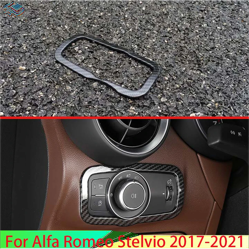 

For Alfa Romeo Stelvio 2017-2021 Car Accessories Carbon Fiber Style Head Light Switch Button Control Panel Cover Trim Bezel