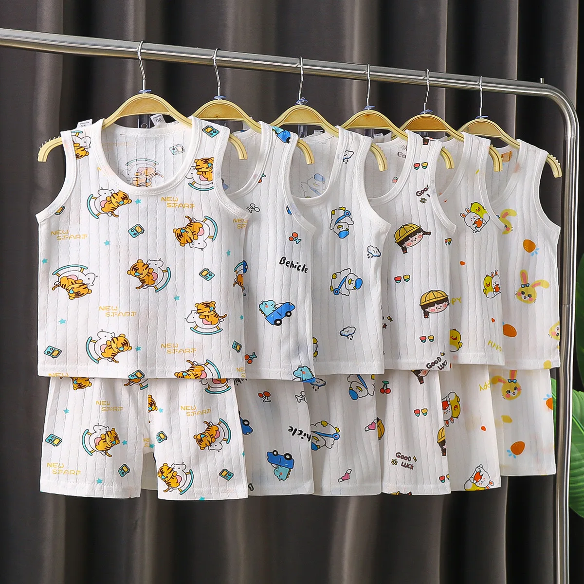 

Baby Sleeveless Summer clothes Korea Pajamas Cartoon Cotton bamboo baby clothing For Boys Girls Tank Tops Shorts Sleepwear