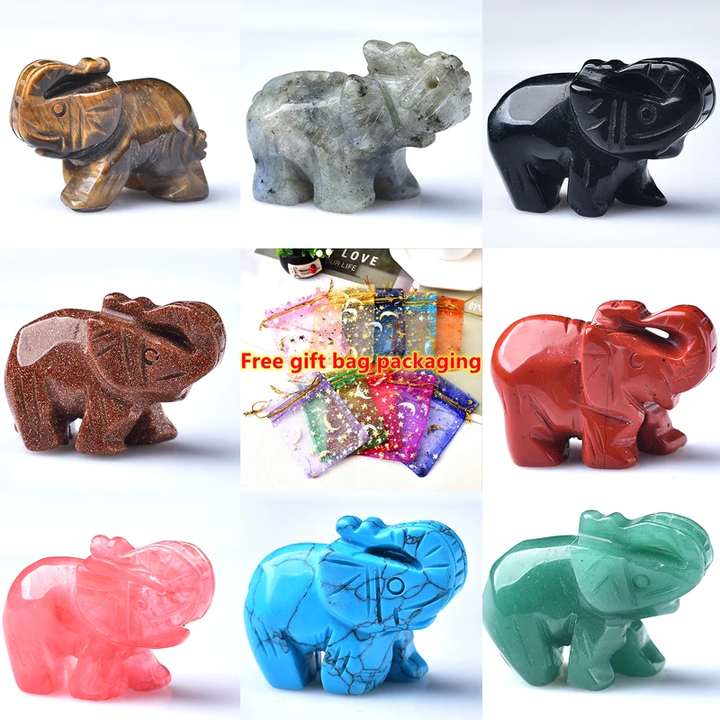 

1PC Natural Crystal Elephant Carving Ornament Crystals Animal Healthy Healing Stone Crafts Small Decoration Home Decor DIY Gifts