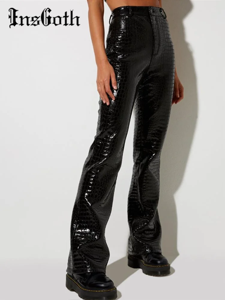 

InsGoth Punk Faux PU Leather Pants Y2K Streetwear Grunge Black High Waist Straight Pants Goth Women Autumn Trousers Techwear