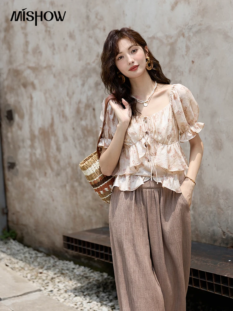 MISHOW женская рубашка с квадратным вырезом и французским цветочным принтом лето 2024