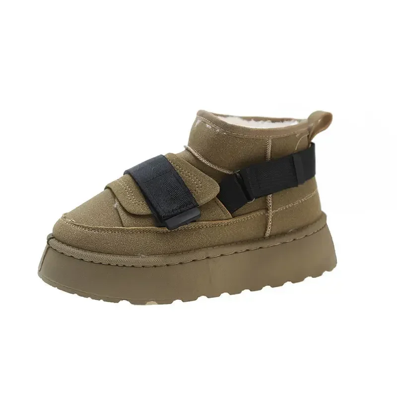 Женские зимние ботинки из хлопка и плюша на толстой подошве цвета в ассортименте