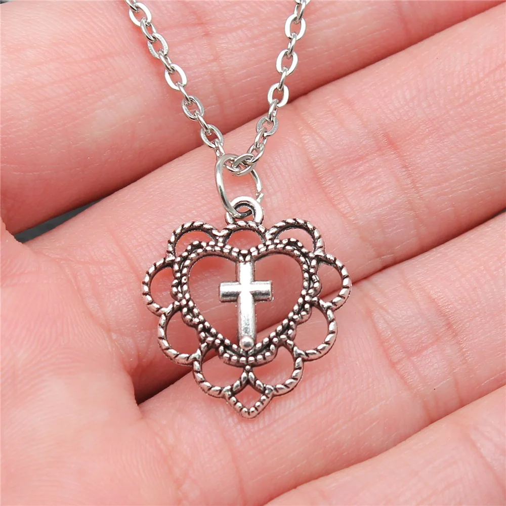 Прямая поставка ожерелья серебряного цвета под старину 22x20 мм крест в форме