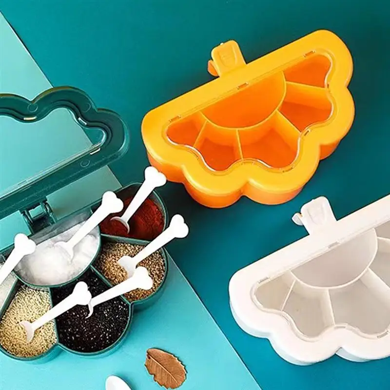 

Plastic Spice Pot Six-compartment Condiment Dispenser Flips Seasoning Box