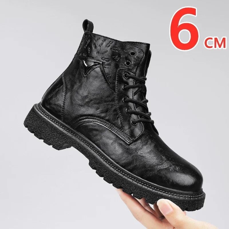 Мужские ботинки ручной работы из натуральной кожи высокие туфли-лифты