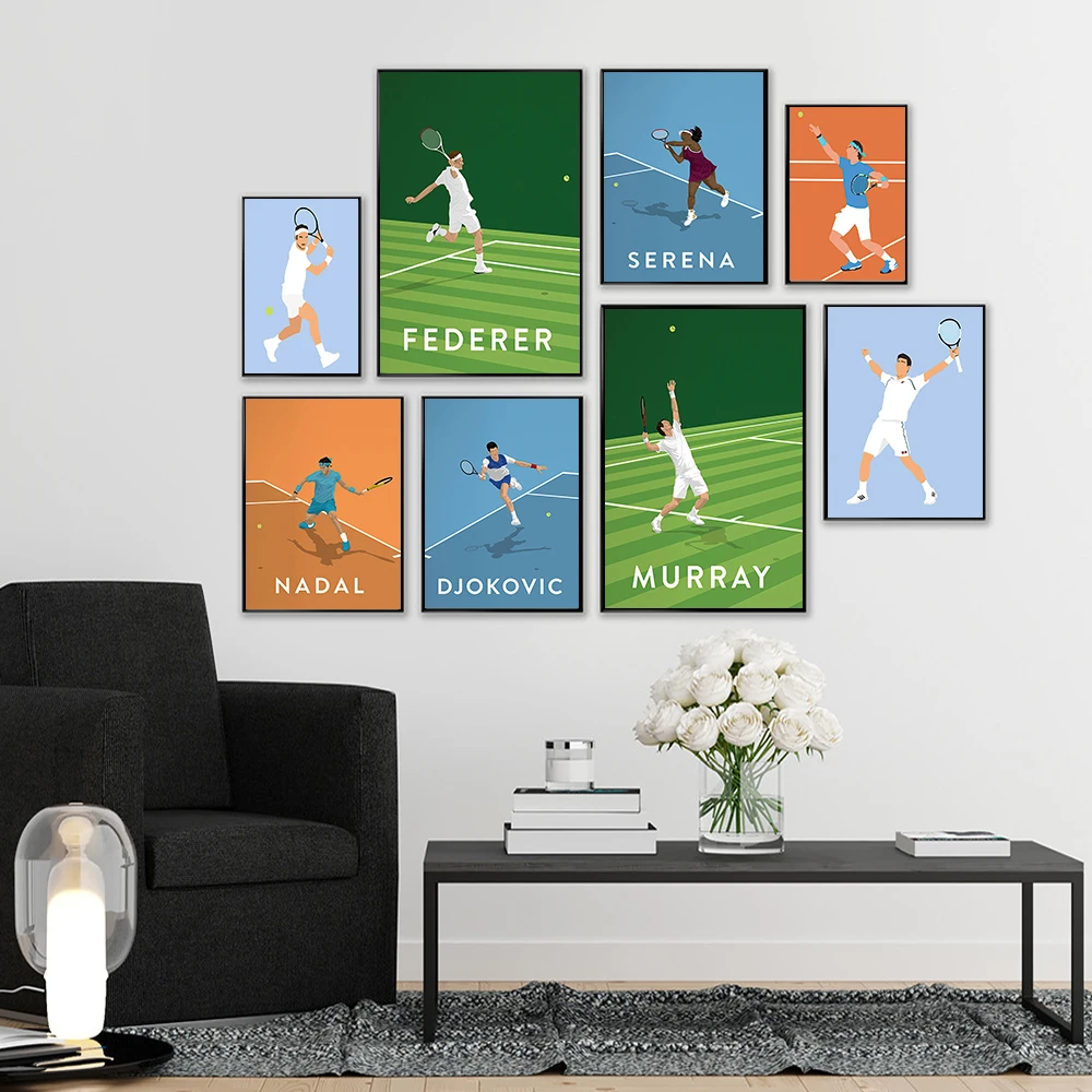 

Tennis Player Star Poster Wimbledon World Open Watercolor Canvas Painting And Print Djokovic Federer Wall Art Picture Room Decor