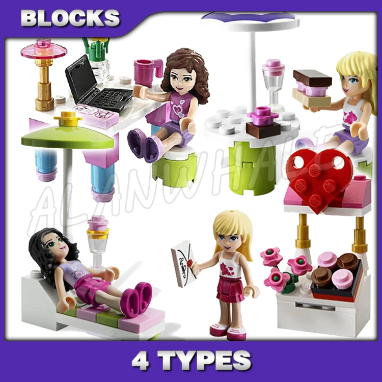 

4types Friends Outdoor Bakery Splash Pool Desk Mailbox Stephanie Emma Olivia 10123 Building Block Sets Compatible With Model