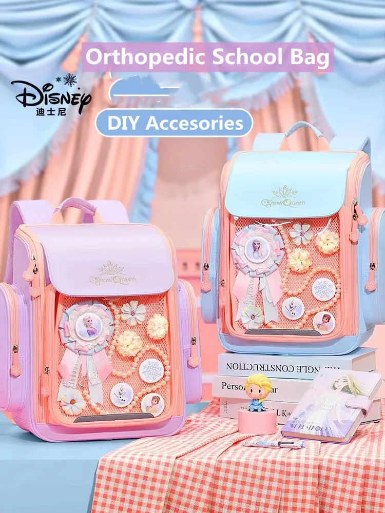 Disney Frozen School Bags For Girls Grade 1-3 Elsa Anna Primary Student Shoulder Orthopedic Backpack Large Capacity Mochila