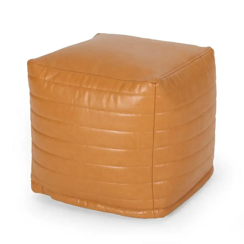 

Mirics Faux Leather Channel Stitch Cube Pouf, Caramel