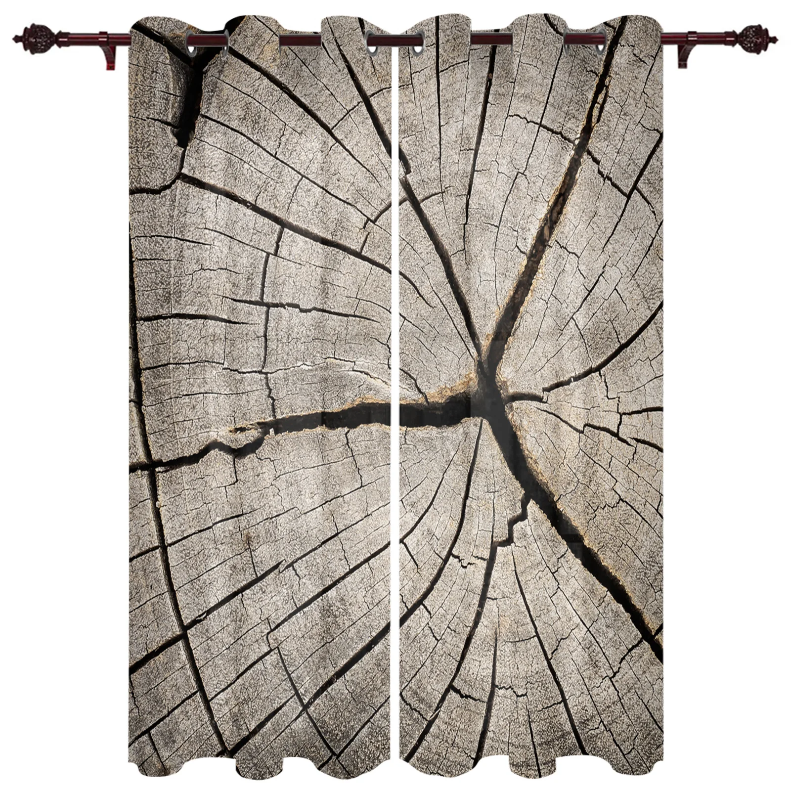

Kitchen Window Curtains Retro Wood Grain Crack Adult Children Bedroom Decoration Living Room Hanging ClothTreatment Curtains