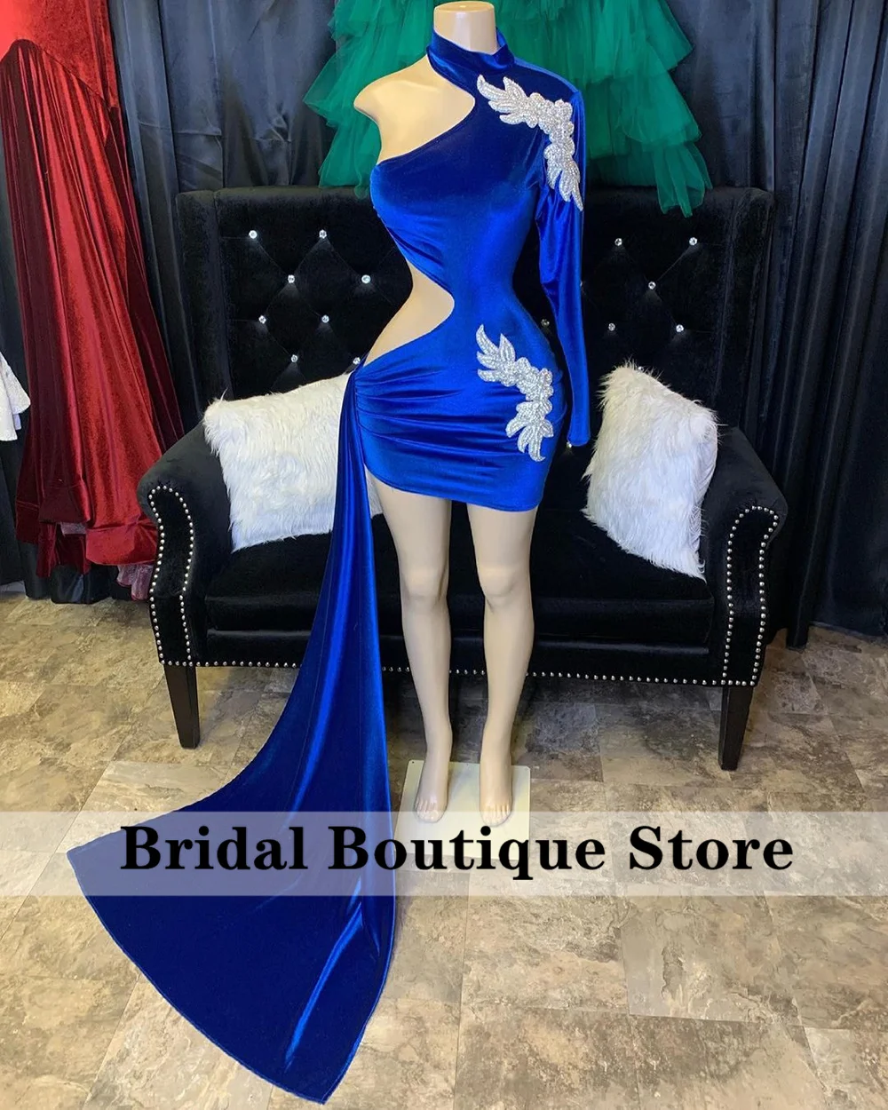 

New Arrival Blue Sexy Short Prom Dresses African Birthday Party Dress Velvet Mini Cocktail Homecoming Gowns Robe De Bal