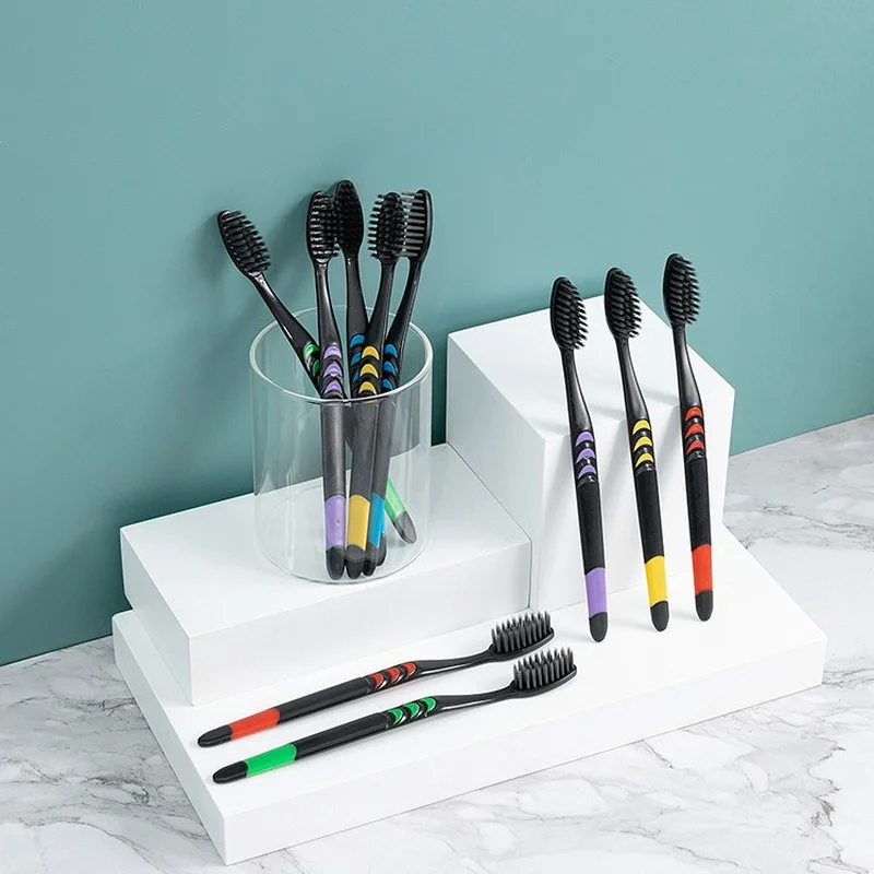 

10pcs Toothbrush Soft Bristle Adult Bamboo Charcoal Household Fine Wool Toothbrush Antibacterial for Family Men and Women 2022