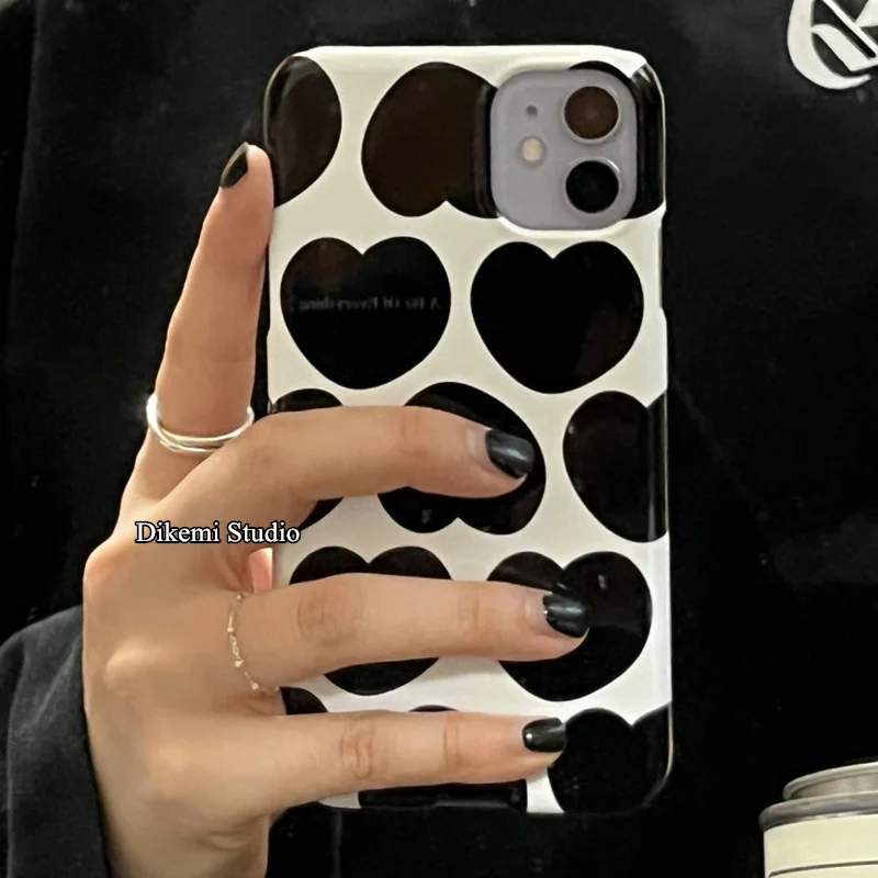 

Korean Ins Fashion cool black heart Phone Case for Iphone14pro/14/13pro/11/12/13promax/XR X XSmax Hard Case Cover