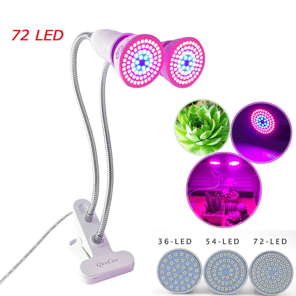 

36 54 72 LED Grow Light E27 Bulb dual Lamps for Plants flower with desk clip holder For indoor greenhouse Hydroponic Veg U26