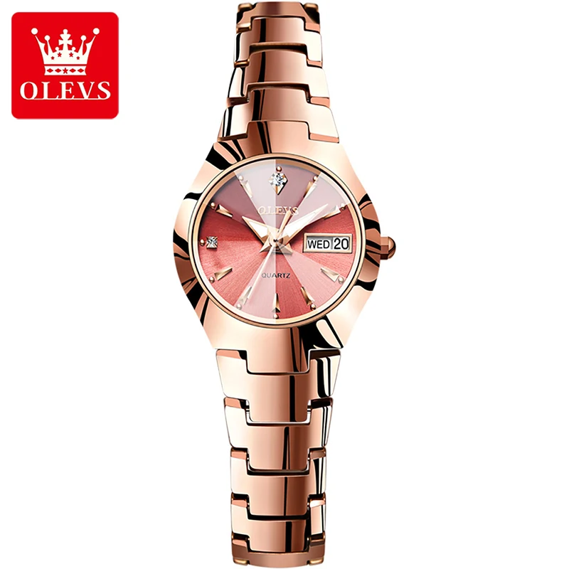 

OLEVS Top Luxury Brand Tungsten Steel Quartz Watch Waterproof Luminous Ladies Fashion Watch Calendar Multifunction Watch