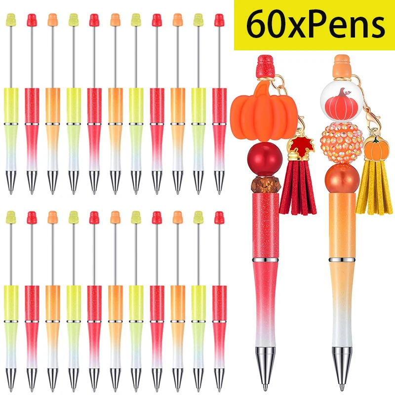 

60Pcs Plastic Bead Pens Bead Pens for DIY Beaded Pens Office School Supplies for Kids Students Nurse