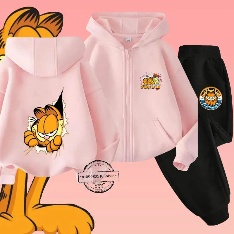 Детский комплект рубашек Garfiel на молнии с мультяшным аниме принтом осень/зима