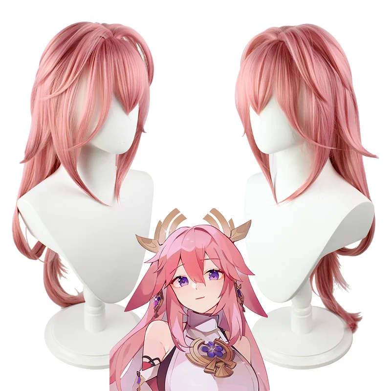 

Genshin Impact Yae Miko Cosplay Wig Halloween Simulation Scalp Pink Long Heat Resistant Synthetic Wigs Free Wig Cap