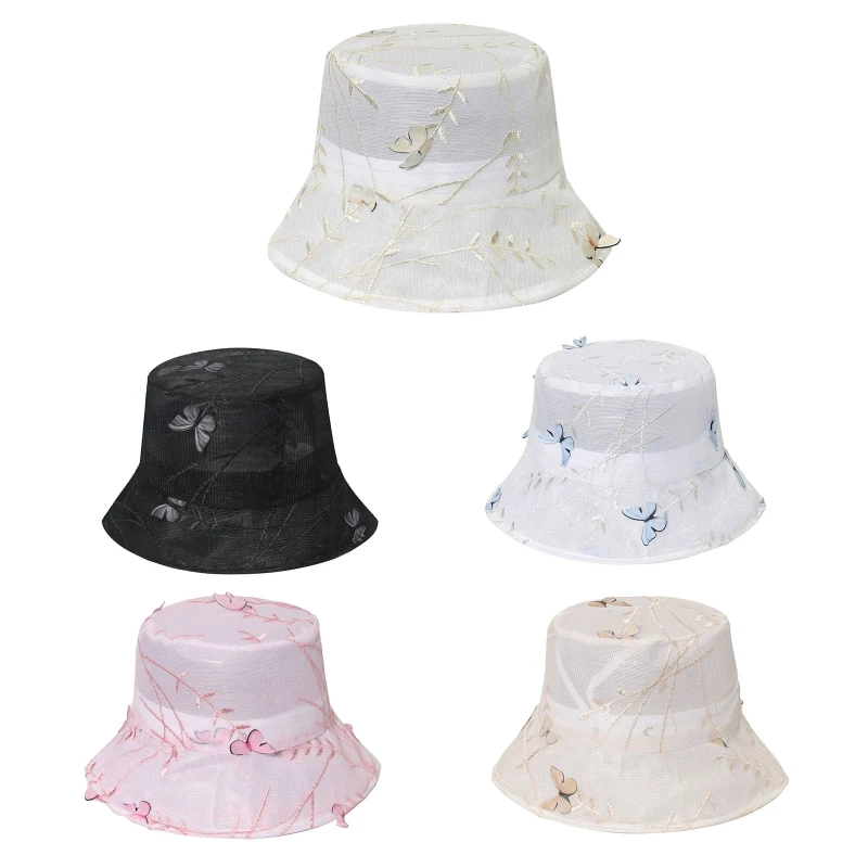 

Stylish Mesh Breathable Sun Hat All-match Bucket Hat Butterfly Lace Fisherman Hat Basin Hat Sunscreen Must Have Item