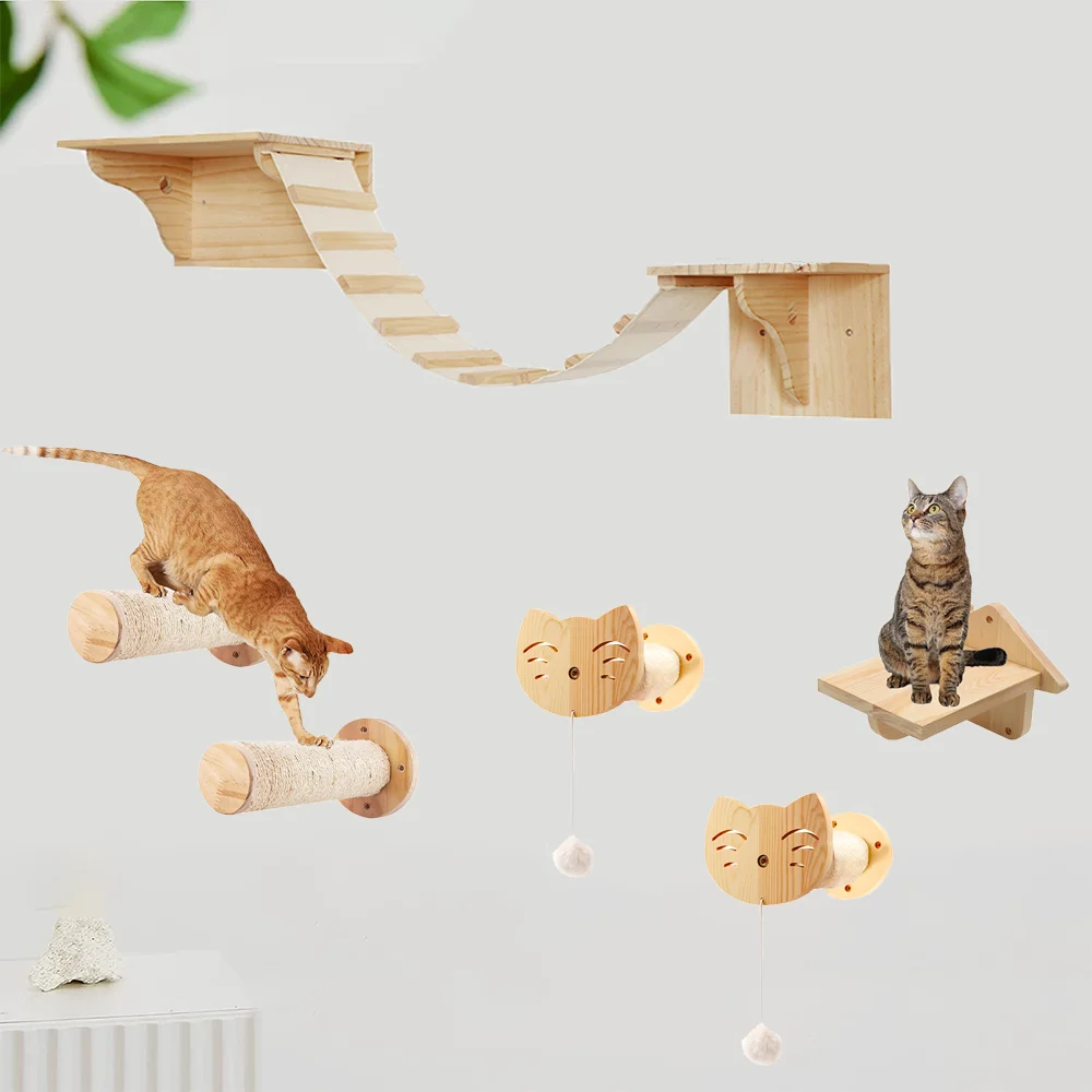 

Wooden Cat Furniture Wall Mount Cat House Wood Cat Cmbing Frame Cat Ladder Stairs Pet Cat Supplies Pet Products