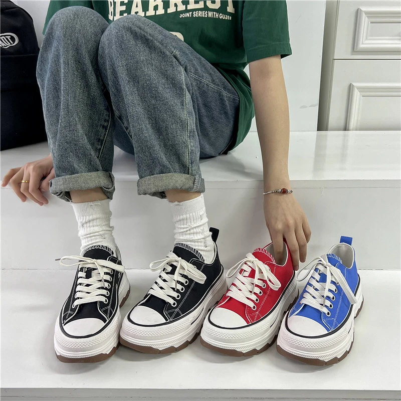 2023 Women's Thick Sole Flat Shoe High Top Platform Shoe Round Toe Classic Contrast Vulcanized Shoe Women's Shoe