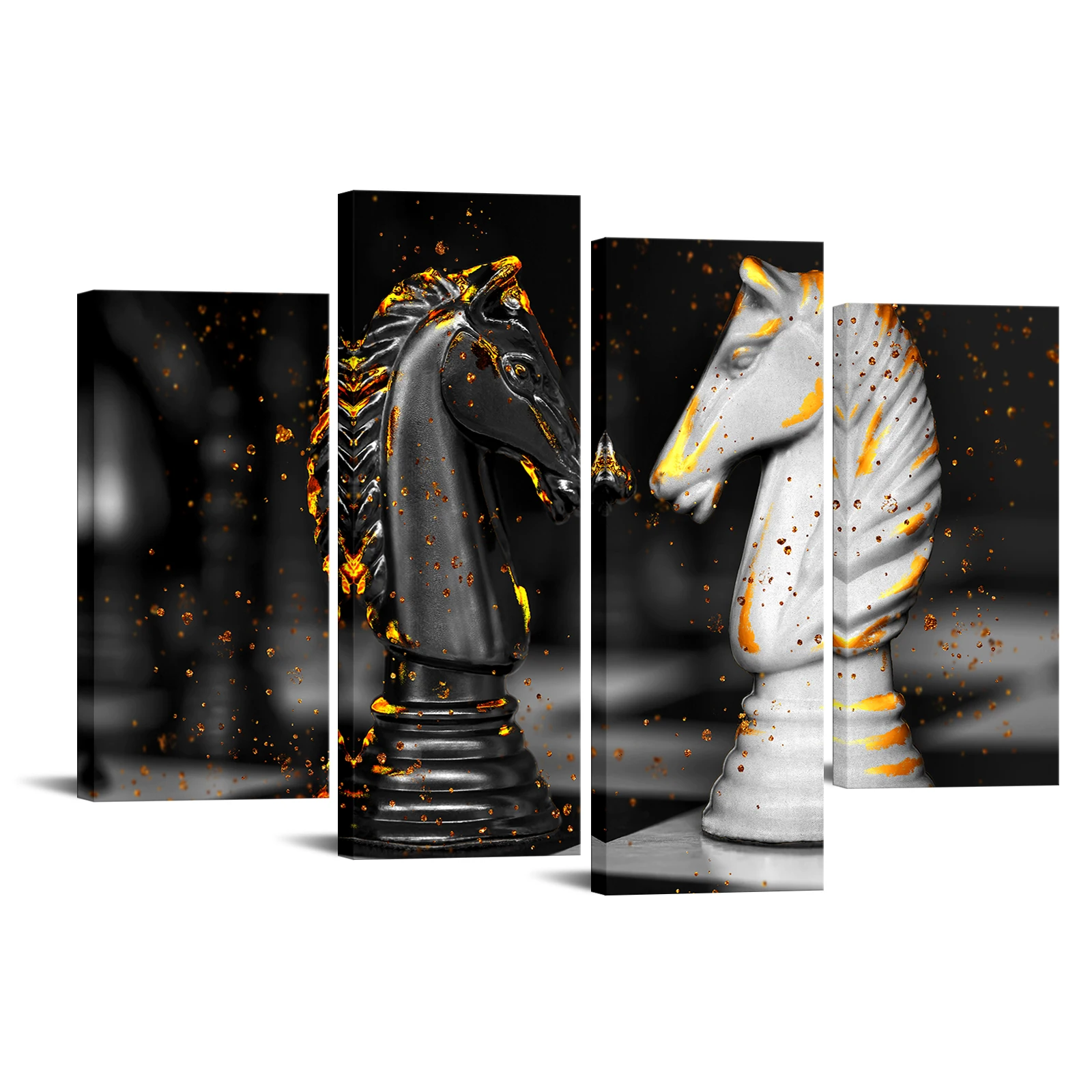 

4 Pieces Black White Horse Poster Wall Art Chess Print Canvas Painting Modern Style Picture Living Room Home Decor