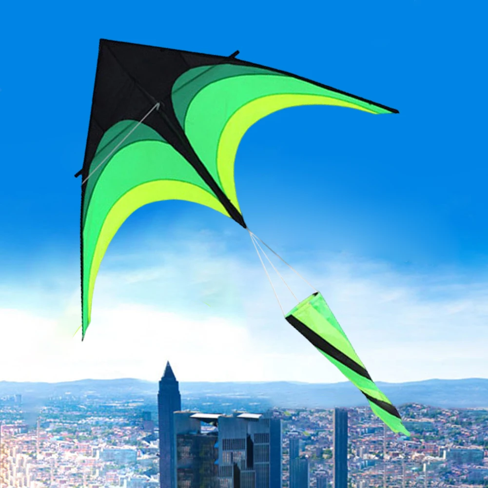 

1.6m Big Triangle Kite Easy To Fly Green Kite 10 Meter Tail Primary Stunt Kite with Wheel Line for Kids Adults for Outdoor Toys