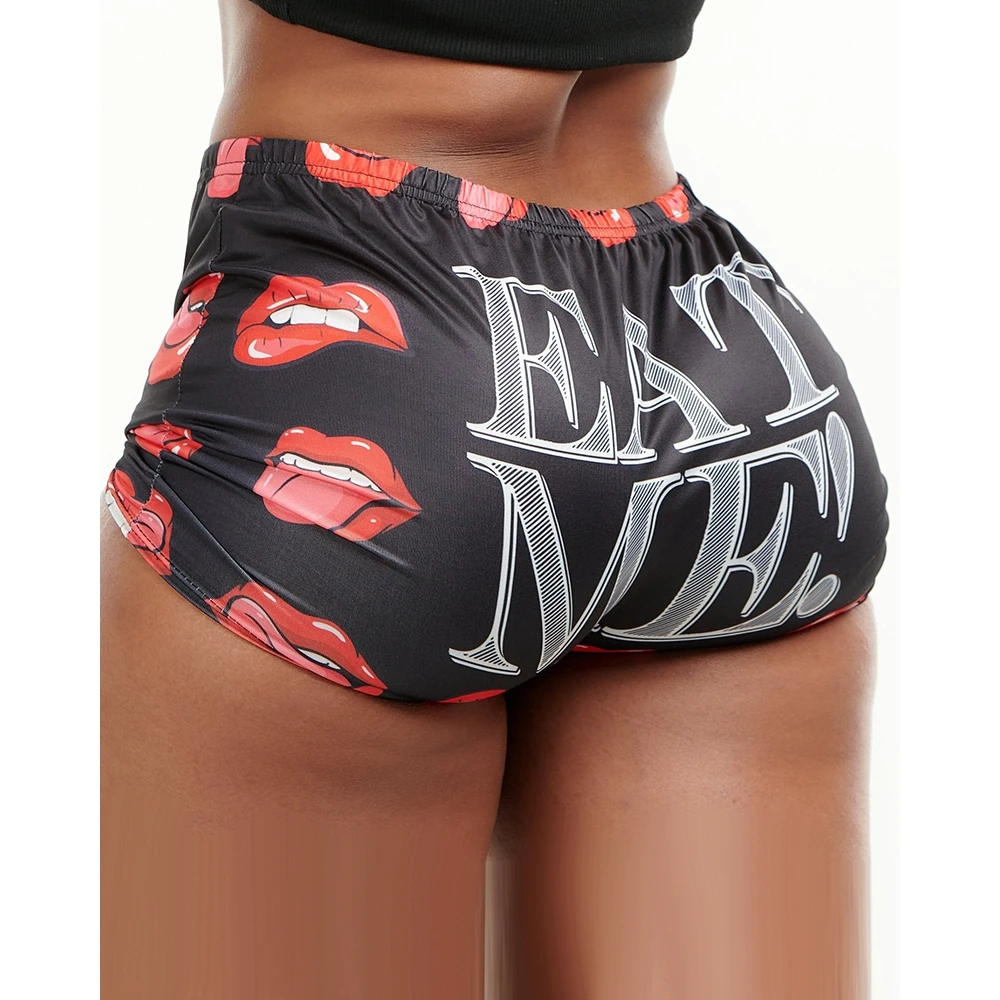 Fashion Women High Waist Eat Me Lip Print Shorts Female Casual Summer Sexy Hot Pants Streetwear pantalon corto mujer verano