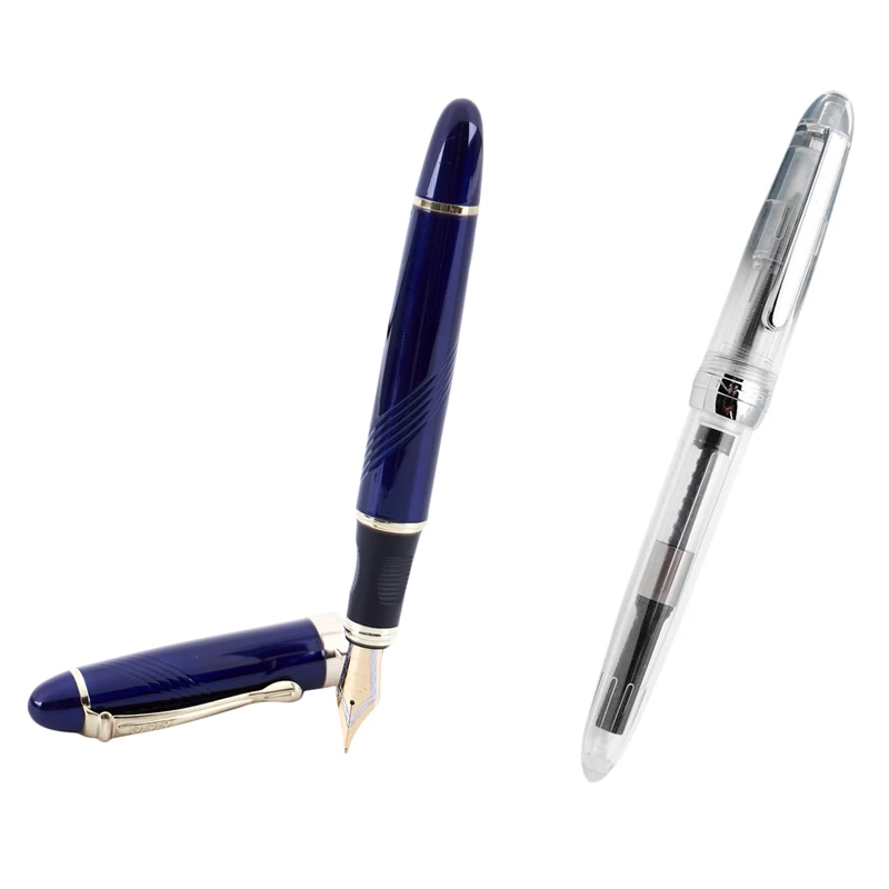 

JINHAO 1Pcs X450 18 KGP 0.7Mm Broad Nib Fountain Pen Blue & 1Pcs 992 Fountain Pen(Translucent) Translucent White
