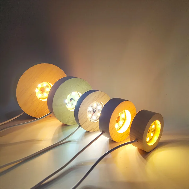 

Wooden LED Night Lamp Base USB Switch Cable Night Light 3D Square Holiday Lamp Warm White for DIY Lighting Accessories