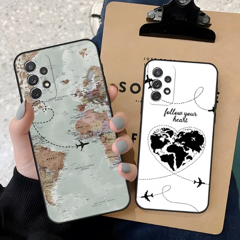 

World Map Travel Phone Case For Samsung Note 20 9 10 8 Pro Plus Lite Ultra M40 M80s M20 M31 M10 J7 J6 Prime Black Silicone Back
