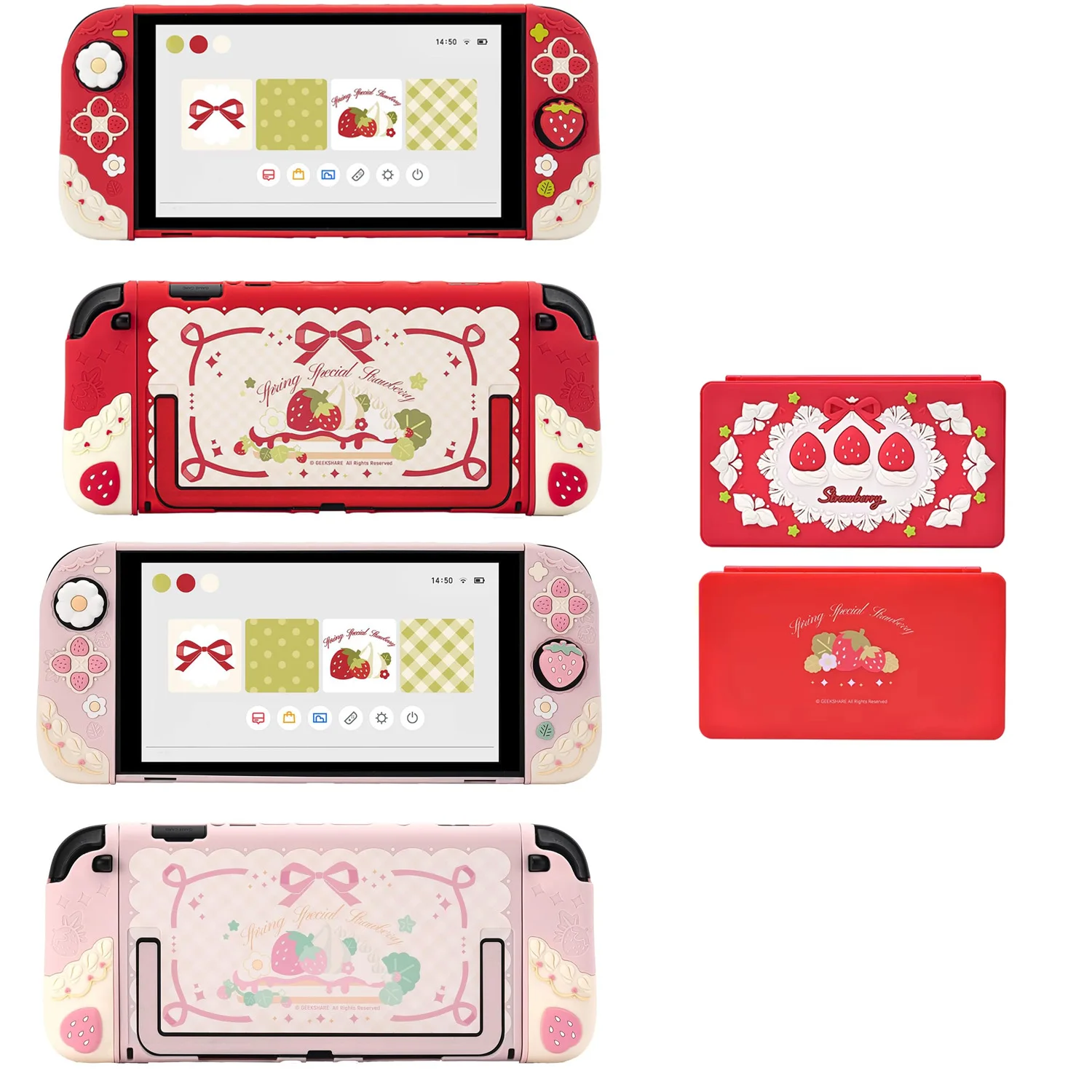 Фото Чехол GeekShare Spring Strawberries, совместимый с Switch 2 (2025), мягкий силиконовый защитный чехол NS2 с 2 накладками для джойстиков №1