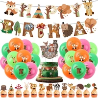 jungle animals bear happy birthday party supplies cake topper deer latex balloon decoration banner baby shower gift for kids