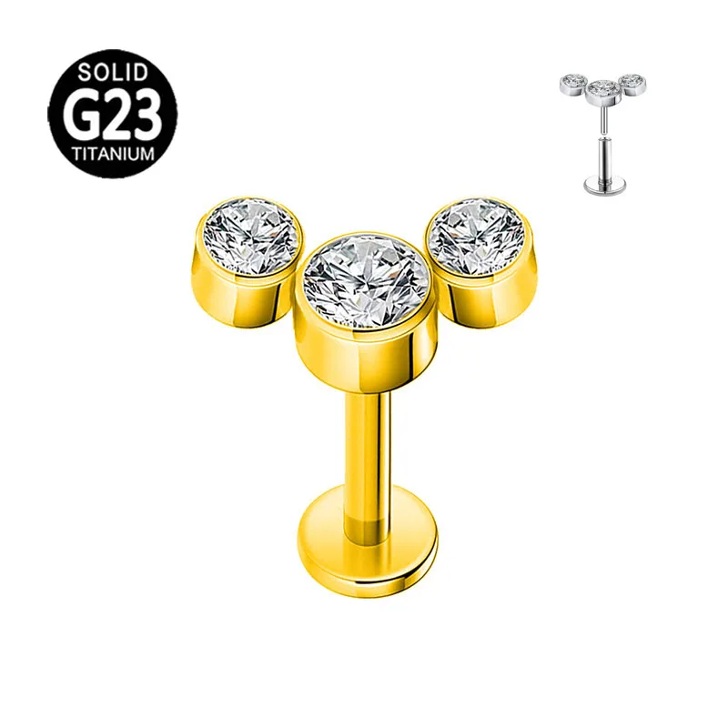 

G23 Titanium Push in Labret Studs 16G CZ Crystal Lip Piercing Internally Threaded Medusa Ring Cartilage Monroe Piercing Jewelry