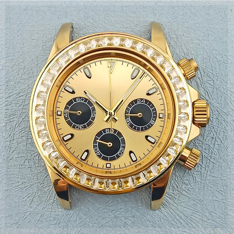 Золотой корпус 39 5 мм белый бриллиантовый безель нержавеющая сталь 316L сапфировое