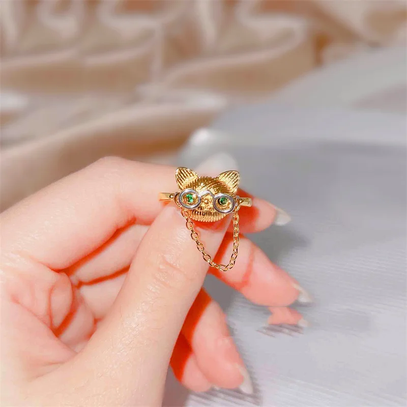

Retro Cute Cartoon Animal Opening Rings For Women Shiny Zircon Cross Stars Minimalist Adjustable Finger Ring Girl Party Jewelry