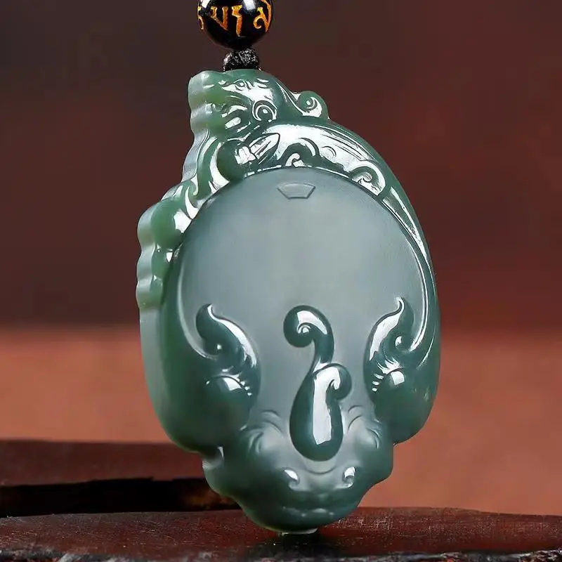 Fashion Hetian Jadeite Carving Dragon Turtle Jade Black Green Pendant Men's Ladies Necklace Exquisite Jewelry With Chain Gift