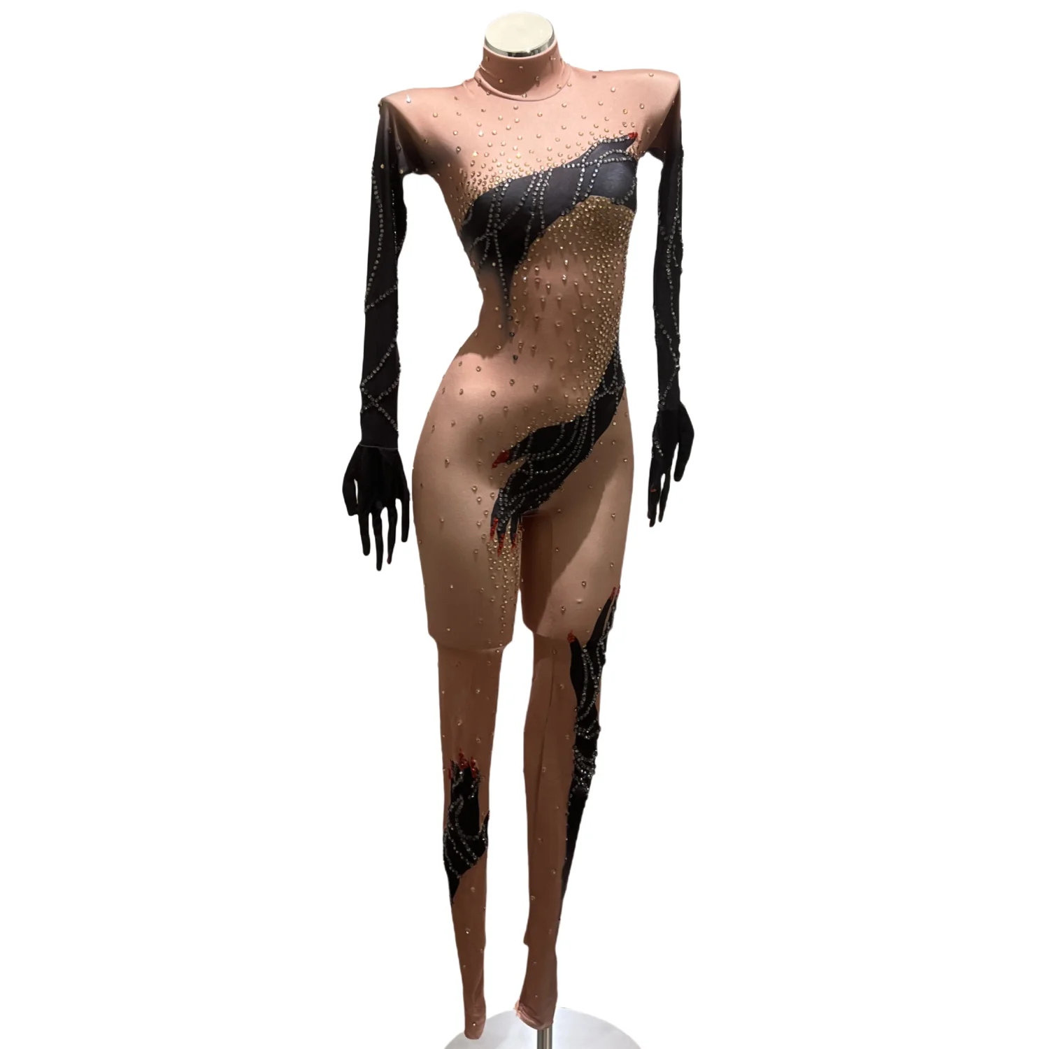 Сексуальный костюм певицы и танцовщицы блестящий комбинезон со стразами