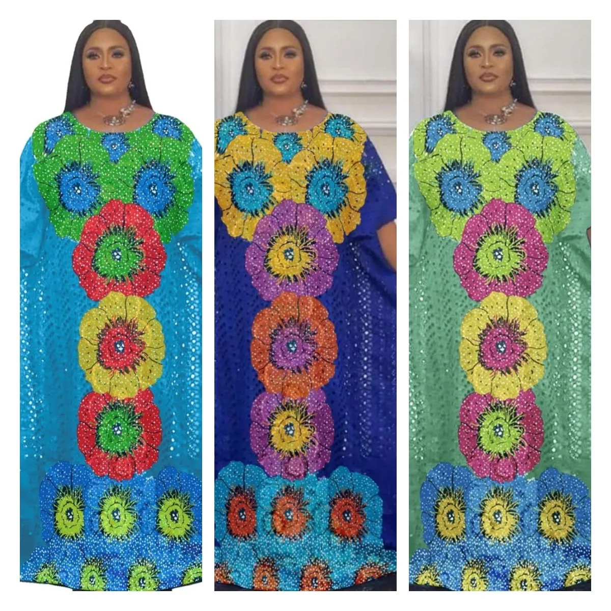 

Super Size Bust 120 Cm New Style African Women's Dashiki Water-Soluble Lace Loose Long Dress The Skirt One Piece