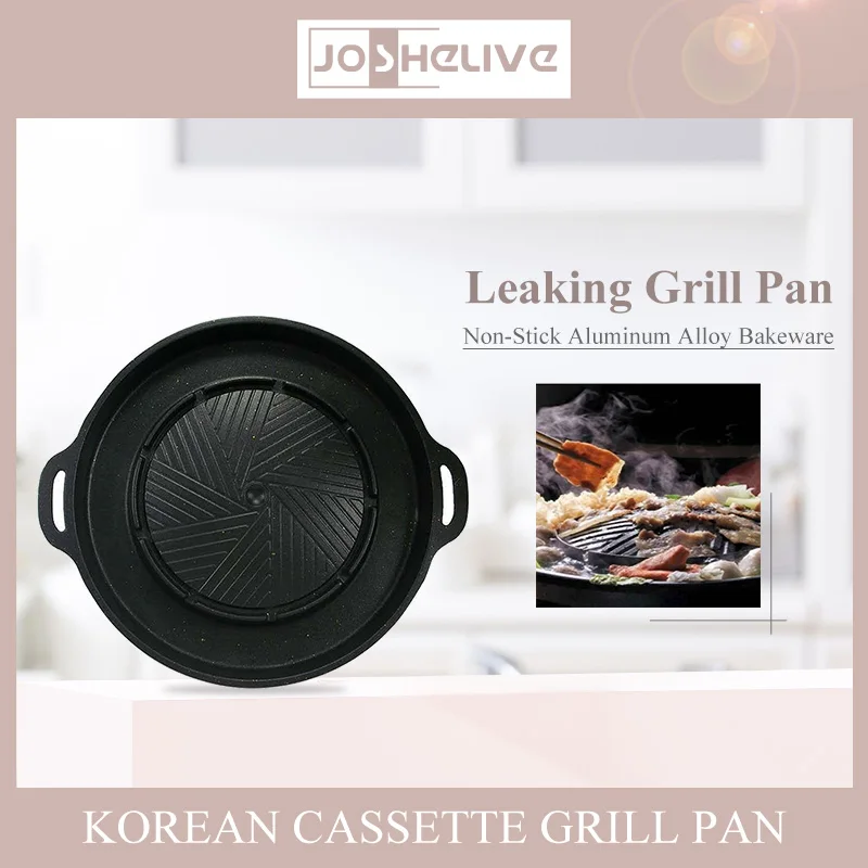 

Non-stick Aluminum Alloy Round Shabu-grilled Pan Korean Cassette Grill Pan Hot Pot Oil Leaking Pan Camping BBQ Grilling Tools