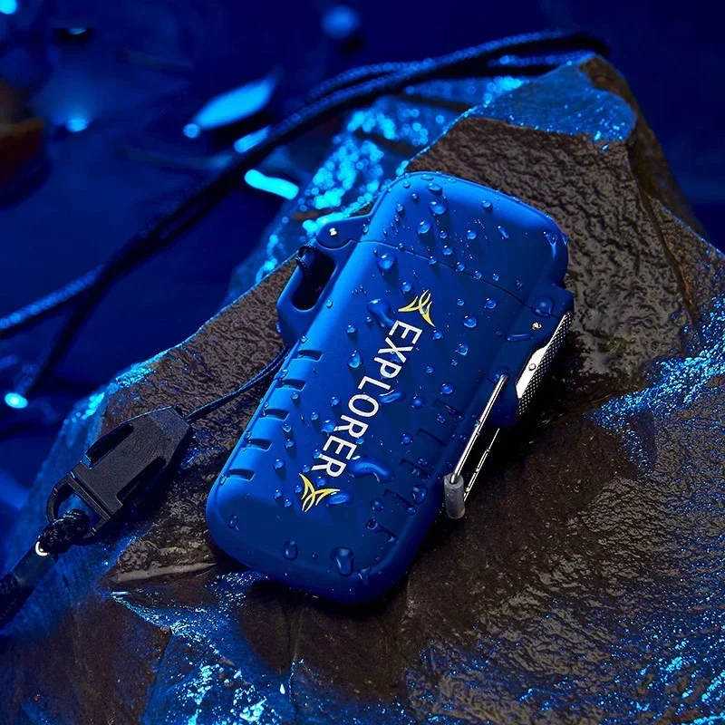 Фото Водонепроницаемая зажигалка с двойной дугой, перезаряжаемая от USB, ветрозащитная плазменная зажигалка, аксессуары для кемпинга, беспламенные аксессуары для курения №5