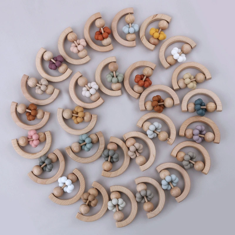 

Wooden Rattle Teether Baby Hand Shake Bell Orff Percussion Instrument Music Bell Toy Infant Teething Pain Release Toy P31B