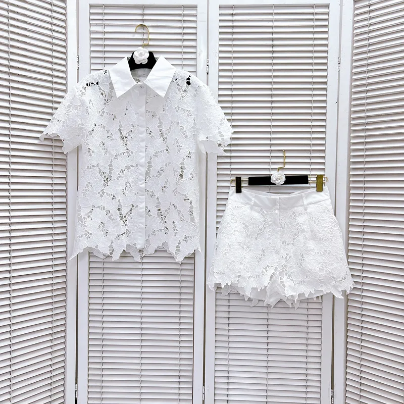 [ZOCI] Женская нишевая дизайнерская кружевная вышивка с лацканами и короткими